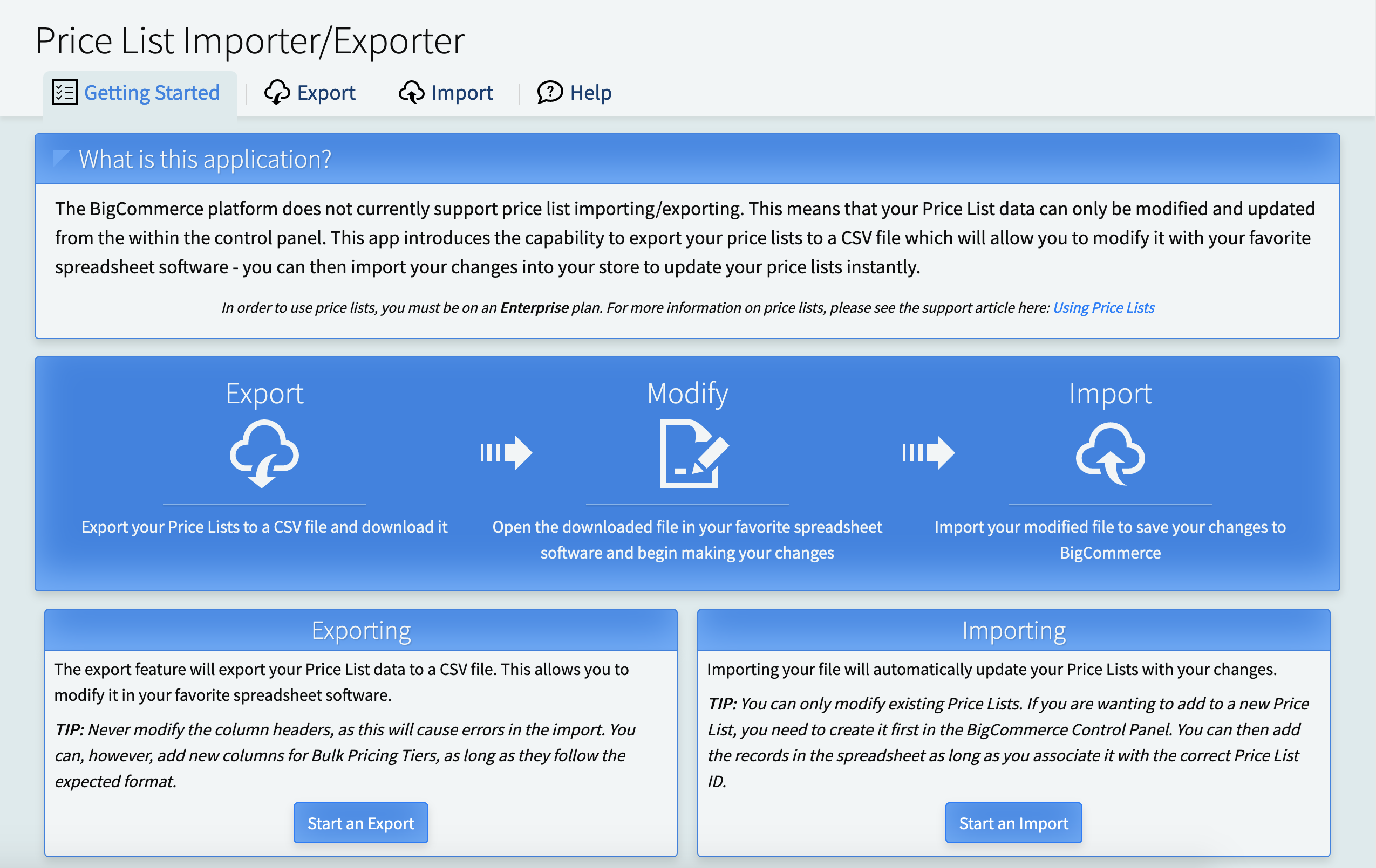 BigCommerce Price List Importer/Exporter